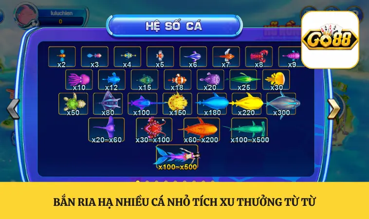 Bắn Cá Đổi Thưởng GO88 Săn Xu Khủng Đổi Quà Cực Nhanh 3 Bắn ria hạ nhiều cá nhỏ tích xu thưởng từ từ