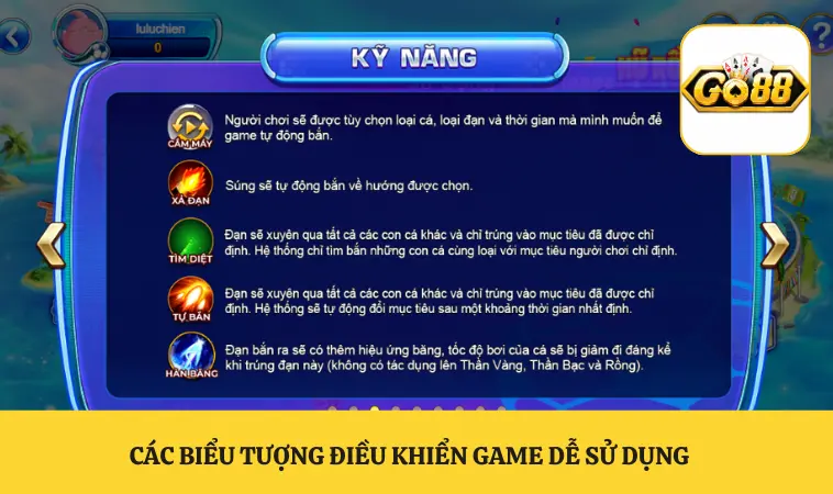 Bắn Cá Đổi Thưởng GO88 Săn Xu Khủng Đổi Quà Cực Nhanh 2 Các biểu tượng điều khiển game dễ sử dụng