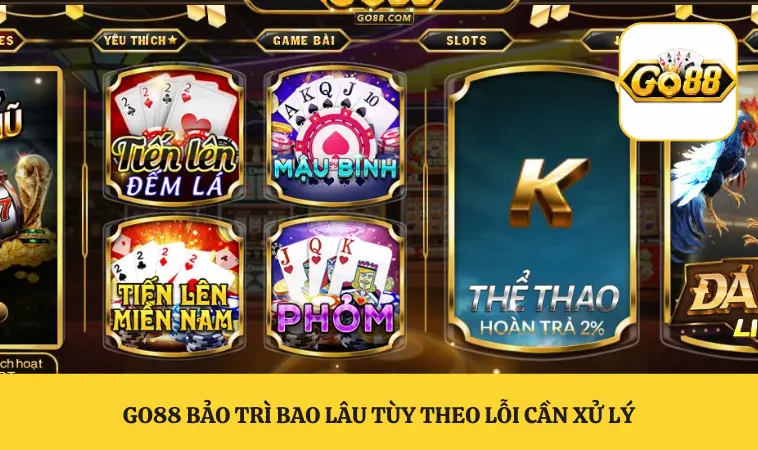 GO88 bảo trì bao lâu tùy theo lỗi cần xử lý