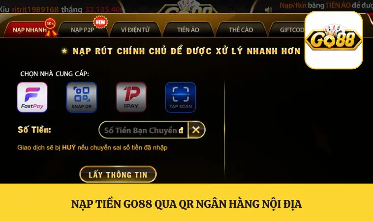 Nạp tiền GO88 qua QR ngân hàng nội địa